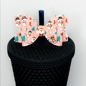 Pink Christmas Straw Topper Bow